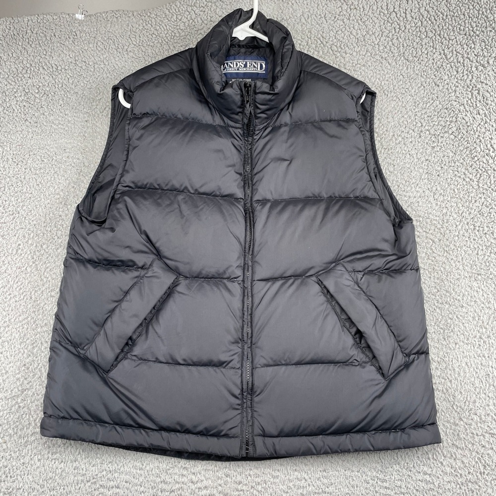 Lands' End Puffer Vest Womens M 10-12 Black Goose Down Insulated Mock Neck Zip